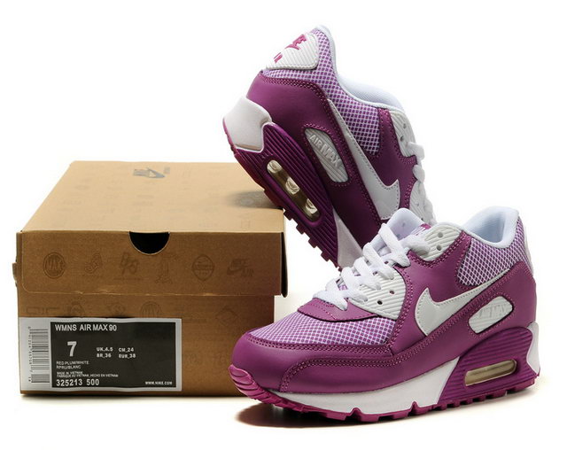 Womens Nike Air Max 90 Red Plum Running Shoes - Click Image to Close